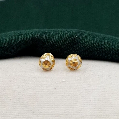 22K Gold Earrings Stud Rhodium Look Unisex Real Yellow Gold Screw Back Earrings - Image 1 of 4