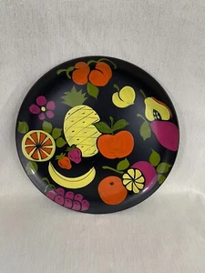 Vintage Black Melamine  Serving Tray Colorful Fruit MCM - Picture 1 of 9