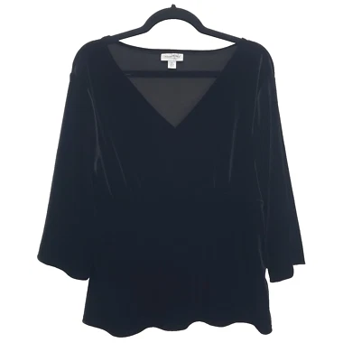 Coldwater Creek Top Womens XL Black Velvet Babydoll Witchy Fairy Whimsigoth Y2K - Image 1 of 4