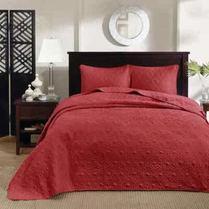 NEW! ~ XXXL LARGE OVERSIZE ELEGANT RED VINTAGE SHABBY CHIC BEDSPREAD QUILT SET - Picture 1 of 4