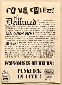 THE DAMNED LES CARDAVRES JUDGE AK47 RARE VINT 94 SMALL FLYER 6/3/94 PARIS FRANCE - Picture 1 of 2