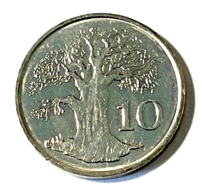 1999 Zimbabwe Coin 10 cents Baobob Tree Protective Bird Wildlife - Image 1 of 2