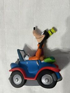 Vintage Happy Goofy Coin Piggy Bank Driving Car Figurine Decor 8x7" No Stopper