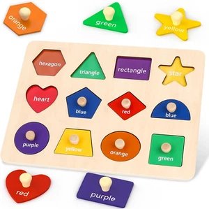 Montessori Toys for Toddlers 1, 2, 3 Year Old, Wooden Shape Learning Puzzles - Picture 1 of 12