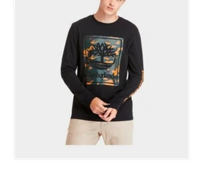 Timberland Men's Long Sleeve Logo Tee BLACK SIZE S/P - Picture 1 of 2