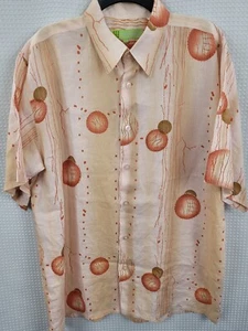 Maxini 100% Linen Men's Button Down Short Sleeve Shirt Geometric Print Sz Large - Picture 1 of 9
