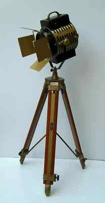 Designer spot light marine floor lamp searchlight with wooden tripod stand gift - Image 1 of 4