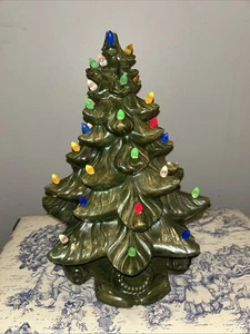 Vintage 14” Green Ceramic Christmas Tree Lighted Atlantic Mold 1970’s RARE - Picture 1 of 11