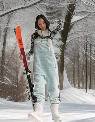 Free People Hit The Slopes Salopette Women Fleece Overalls One Piece Mint Sz.L - Image 1 of 4