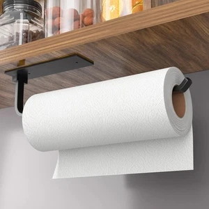Paper Towel Holder Self-Adhesive or Drilling, Matte Black Under Cabinet New - Picture 1 of 6