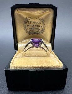 Beautiful Solid 10k White Gold Amethyst, And Diamond Ring - Size 8 - Picture 1 of 5