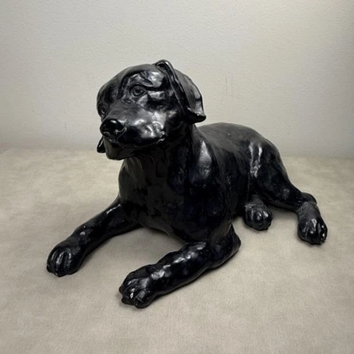 Estátua escultura vintage Austin Productions 1983 cachorro labrador preto assinada - Imagem 1 de 4