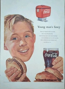 1953 Coca Cola Print Ad, Soda Machine With Bit & Hamburger  - Picture 1 of 1