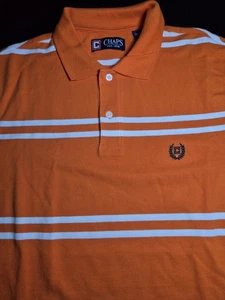Mens Medium Chaps Polo Shirt Orange With White Stripes - Picture 1 of 11