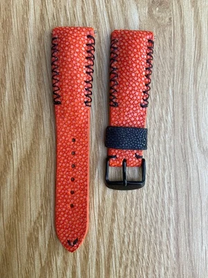 Size 18mm/16mm, Leather/Skin Stingray Watch Strap Band Orange, Custom Strap - Image 1 of 4