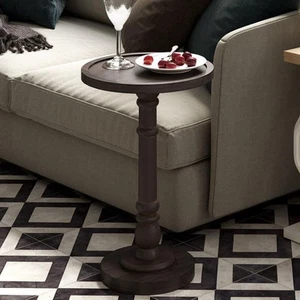 15 in. D x 15 in. W x 23.4 in. H Espresso Pedestal Small Drinking Wood End Table - Picture 1 of 9