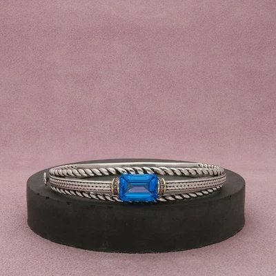 Brazalete brazalete zales plata esterlina y oro 14k diamante y topacio tamaño 7 pulgadas Foto 1 de 3