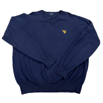 Suéter West Virginia Mountaineers Hombres Grande Azul Cuello en V Pullover Tejido Golf WVU Foto 1 de 4