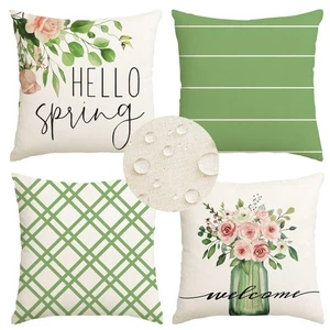 Spring Pillow Covers 20x20 Inch Set of 4 Outdoor Waterproof Spring Decoration... - Picture 1 of 8