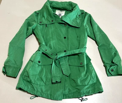 London Fog Coat Womens Hooded Belted Trench Rain Jacket Kelly Green Outerwear M - Image 1 of 4