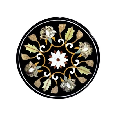 15'' antique round black Marble coffee Center Table Top Inlay living decor X-mas - Image 1 of 4