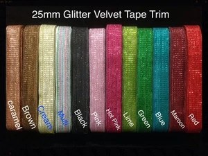 25mm Glitter Stiff Ribbon Tape Trim -upholstery-Blinds Wedding-Christmas Crafts  - Picture 1 of 14
