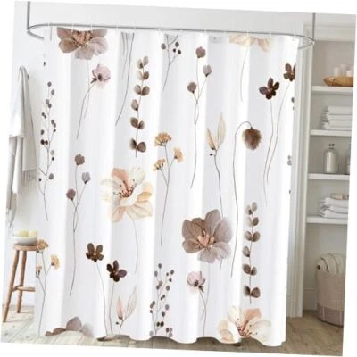  Cortina de Ducha Floral Acuarela Beige Flor Ducha 72" W x 72" L Marrón Foto 1 de 4