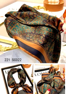 Bufanda 26"X26" Verde Marrón Estampado Paisley Mora Pura Satén Seda 12momme 65x65cm Foto 1 de 4