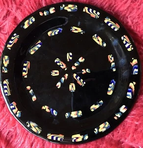 SIGNED RH Vintage Fused Art Glass Dish Geometric Black Red Yellow Orange UNIQUE! - Picture 1 of 9