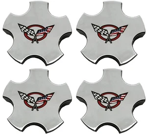 4Pcs Fits 2000-2004 C5 Z06 Cross Flag Logo Wheel Center Caps Chrome - Bild 1 von 5
