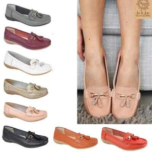 Womens Ladies moccasins Real leather tassel loafers comfort boat shoes size 3-8 - Picture 1 of 28