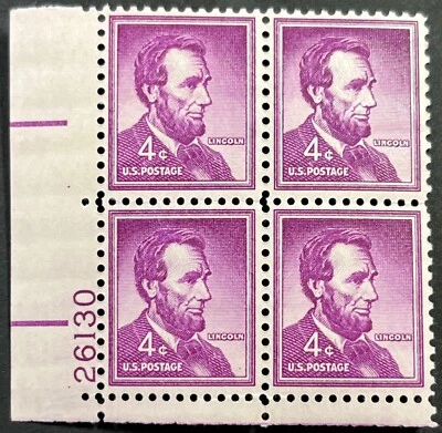US Scott #1036a, Ab Lincoln, Liberty Series Plate Block of 4, 4¢ Stamp, MNH, VF - Image 1 of 2