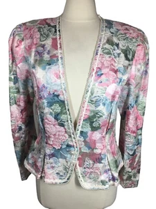 Vintage 80s Nah Nah Collection Size 14 Floral Tapestry & Pearl Trim Blazer - Picture 1 of 12