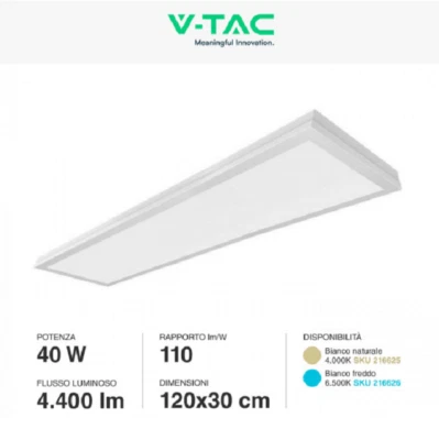 V-TAC VT-6147 PANNELLO LED RETTANGOLARE 120X30 40W SMD DRIVER INCORPORATO IP20 - Immagine 1 di 4