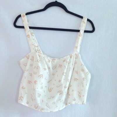 Billabong Lotta Sun Cami Crop Top White w Tan Adjustable Straps Size XL NWOT Foto 1 de 4