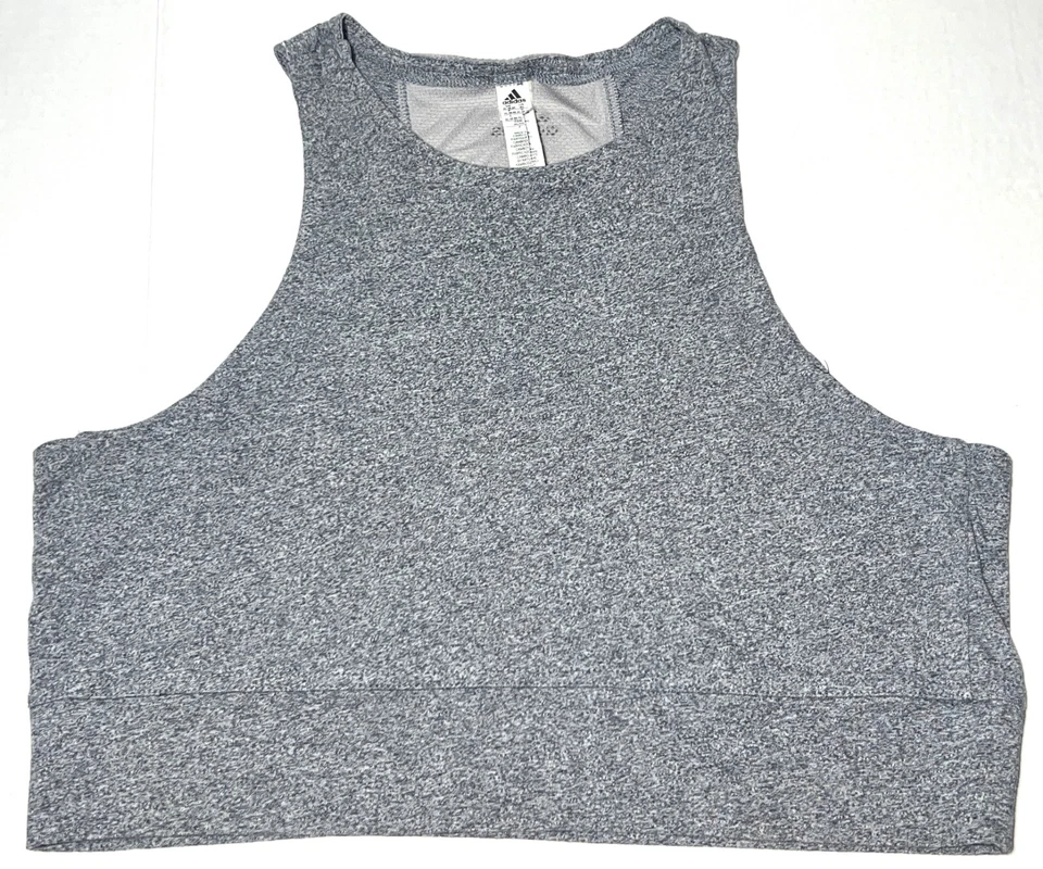 Adidas Climalite Heather Gray Sleeveless Cropped Crop Tank Top Breathable XL - Image 1 of 4