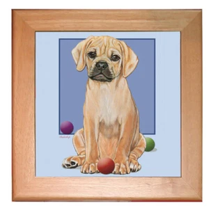 Puggle Dog Kitchen Ceramic Trivet Framed in Pine 8" x 8" - Picture 1 of 1