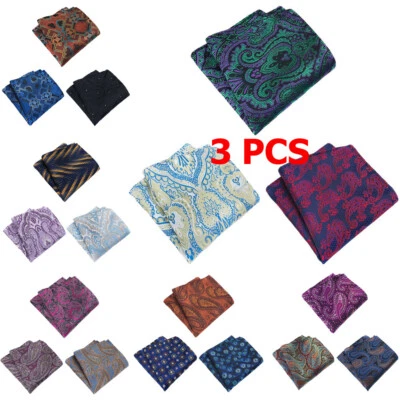 3 PCS Men's Flower Paisley Geometric Patterns Hanky Pocket Square Handkerchief - Image 1 of 3