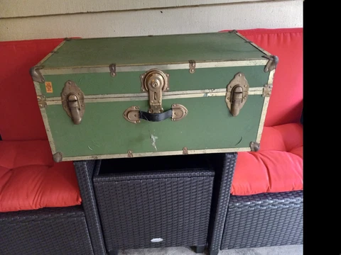 Antique 1900's Olive Green Metal Steamer Trunk Cover