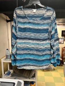 Ariat Etta Top L Size Large Blue Striped Fringe Western Boho - Picture 1 of 6