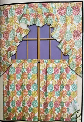 Juego de 3 cortinas de cocina: 2 niveles y botín (58" x 36") CÍRCULOS COLORIDOS # 1 por BH Foto 1 de 4