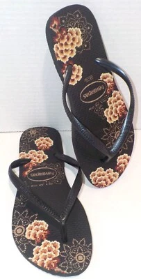 Chanclas HAVAIANAS SLIM Flor Floral Sin Cordones NEGRAS, Beige Tostado talla 6 (USADAS EN EXCELENTE ESTADO**L@@K) Foto 1 de 4