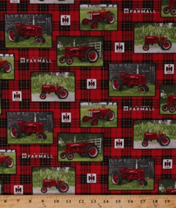 Cotton McCormick Farmall Tractors Logo Farming Fabric Print by the Yard D688.45 - Picture 1 of 1