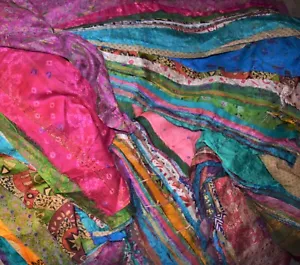 100 gr énorme lot 100% pure soie vintage restes de tissu sari ferraille 36"X36" - Photo 1 sur 4