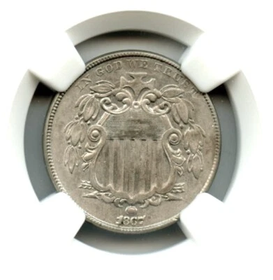 1867 No Rays Shield Nickel, NGC MS61 - Image 1 of 3