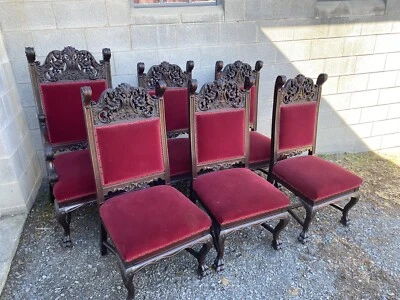 JUEGO DE 6 SILLAS DE COMEDOR DE CAOBA R. J. HORNER MUY TALLADAS Foto 1 de 4