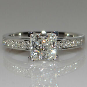 Handmade Princess Cut 1ct Engagement Cz Women's White Gold Filled Wedding Ring