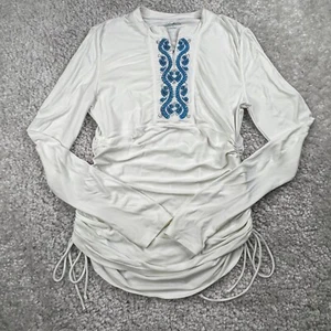 CabanaLife Ruched Rashguard Swim Cover Up White Blue Womens Medium - Picture 1 of 6