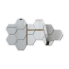 12pcs Hexagon Mirror Tiles Wall Stickers Self Adhesive Stick On Art Decal