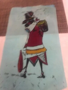Authentic Ethnic Wax Batik Painting On Fabric Black African Art 18”x10” - Picture 1 of 2